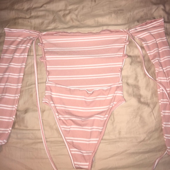 Zaful Tops - cute striped pink body suit
